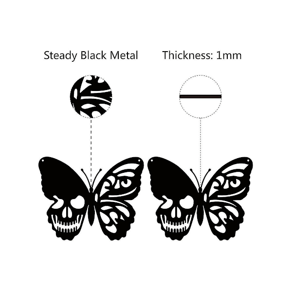 Skull Butterfly Metal Wall Art Dekoration Vægophæng Plaketter Ornament Jern Væg Skulptur Skilt Til Ind