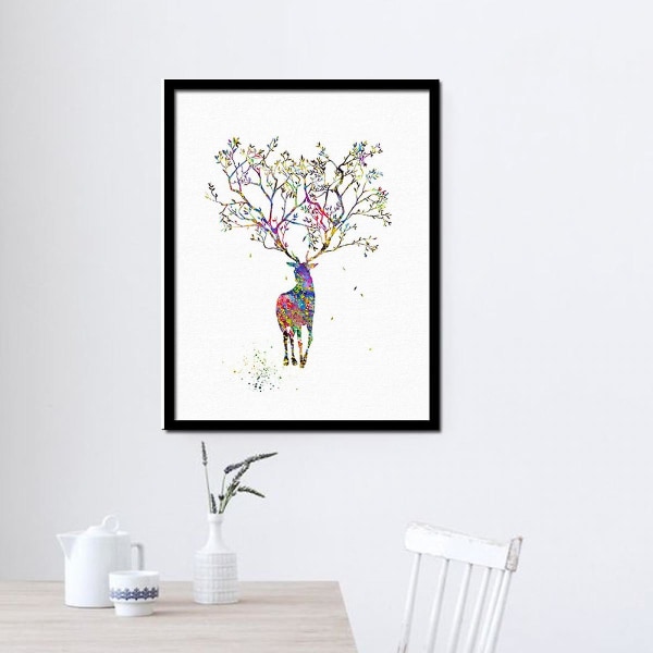 Wekity Vattenfärg Älg Väggkonst Canvas Tryck Affisch, Enkelt Mode Vattenfärg Konst Ritning Dekor för Hem Vardagsrum Sovrum Kontor och Barnrum