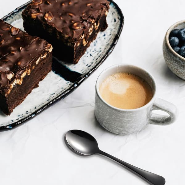 Sæt med 6 mini dessertskeer, rustfrit stål, tåler opvaskemaskine, til kaffe, te og desserter, sort