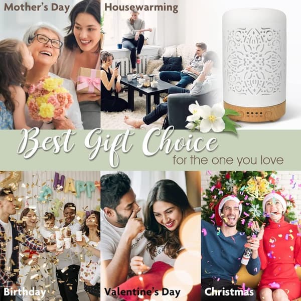 Aroma Diffuser - Hvit Keramisk Duftolje Diffuser - 7 Lysfarger
