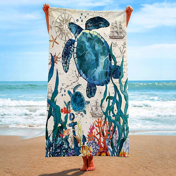 Sommar Unisex Ocean Life Turtle Ultra-Fine Fiber Strand Simning Multifunktionell Snabbtorkande Absorberande Reshandduk 80*160cm.