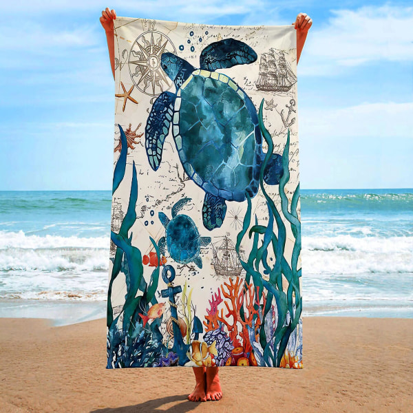 Sommer Unisex Ocean Life Turtle Ultra-Fine Fiber Strand Svømming Multi-Funksjonell Hurtigtørkende Absorberende Reisehåndkle 80*160cm.