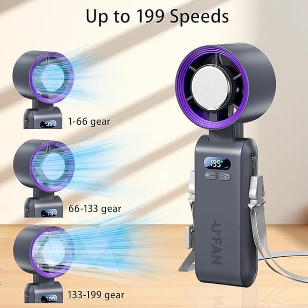 Kraftfuld foldbar håndholdt ventilator, genopladelig minikøler med isfunktion