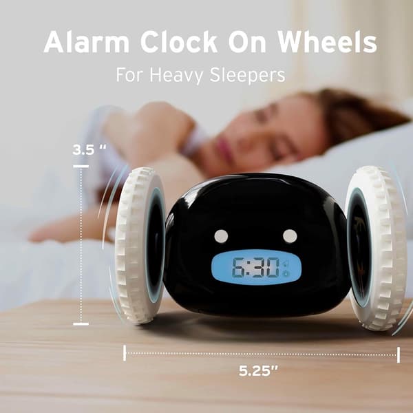 Rullende Vækkeur Til Dybe Sovende, Høj Alarm, Vibration, Automatisk Bevægelse, Batteridrevet, Sort