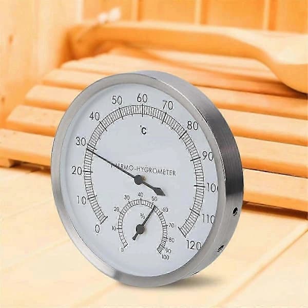 -Hygrometer 2-i-1 Rustfritt Stål Badstue Termometer Hygrometer -Hygrometer Badstuetilbehør [] sølv hvit