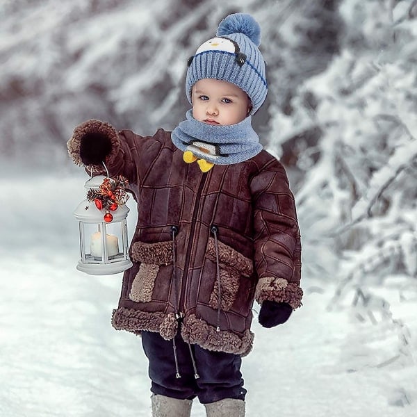 /HA/Vinter Varm Strikket Beanie Lue Skjerf Sett, Vinter Fortykket Fleece