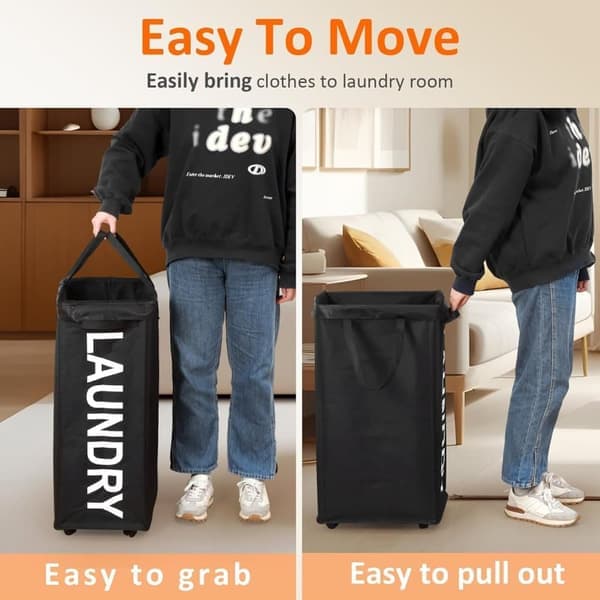 Laundry Basket with Wheels – 48/75L Rolling Laundry Hamper with Removable Laundry Bag