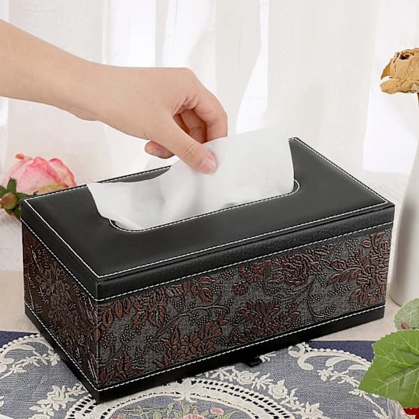 HA~Rektangulær Tissue Box i Lær - Stilig Tissue Box Holder med Magnetisk Bunn, Dekorativ PU Tissue Box for Sminkebord