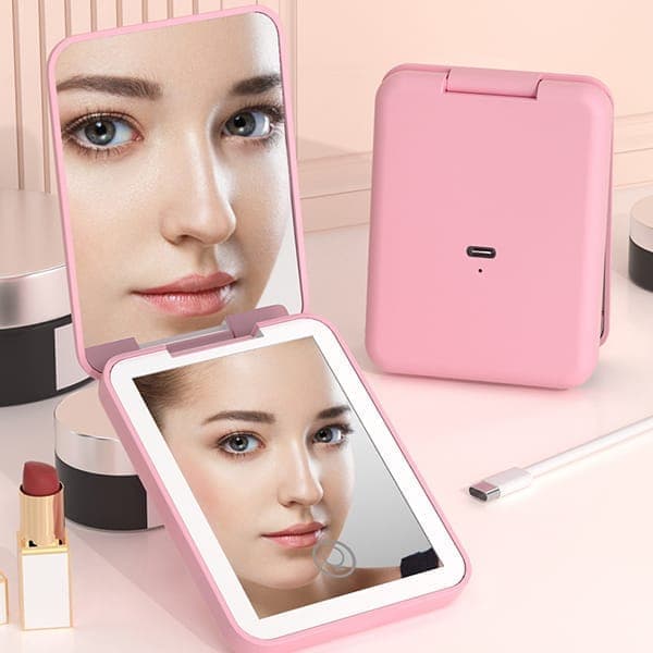 Foldbar LED Makeupspejl med 2x Forstørrelse – Touchstyring & Hvid Lysfunktion