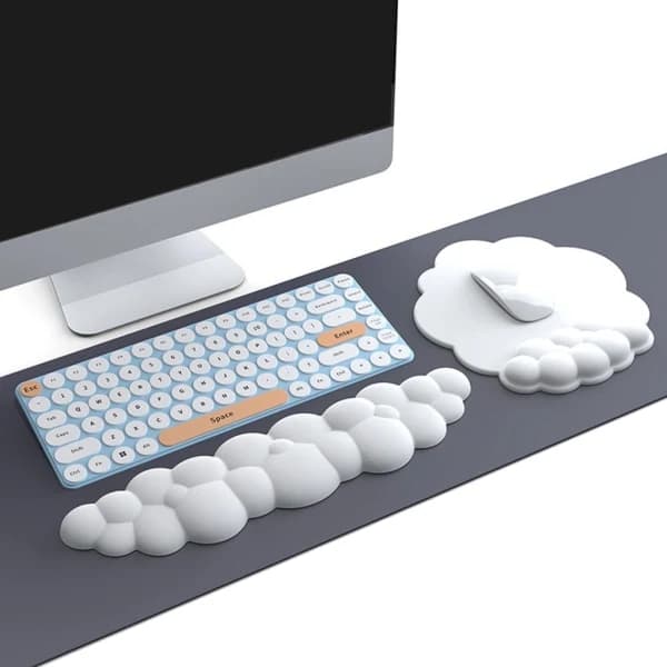 Skyformet håndleddsstøtte og musematte sett ergonomisk smertelindring søte skrivebordstilbehør sklisikker sett hvit White