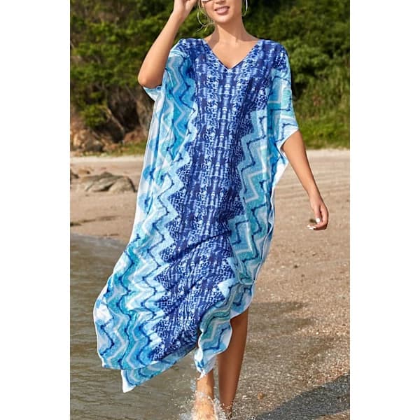 Kvinners trykte Kaftan Maxi strandkjole Én størrelse