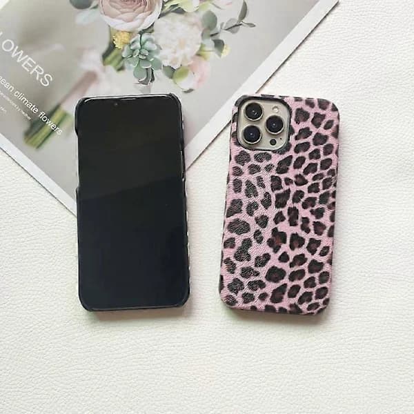 Leopardmønstret mobildeksel for iPhone 14 Pro Max PC+PU-lær (Ikke full dekning)