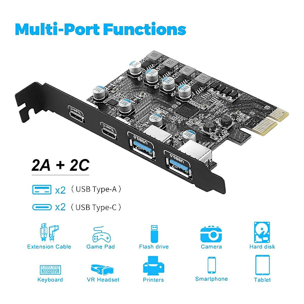 4 portin PCIe-USB 3.0 -laajennuskortti, PCI-sovitinkortti pöytätietokoneille, tukee Windows XP/7/8/10