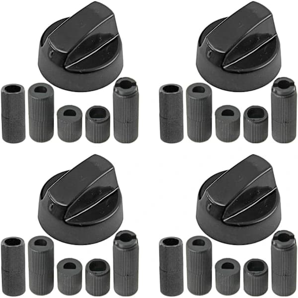 (4-pack) Universella svarta kontrollknappar för alla märken av ugnar, spisar och hällar