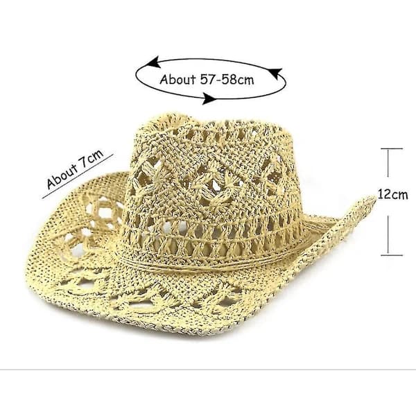 Herre & Dame Vævet Halm Cowboyhat Sommer Strand Solhat, Justerbar