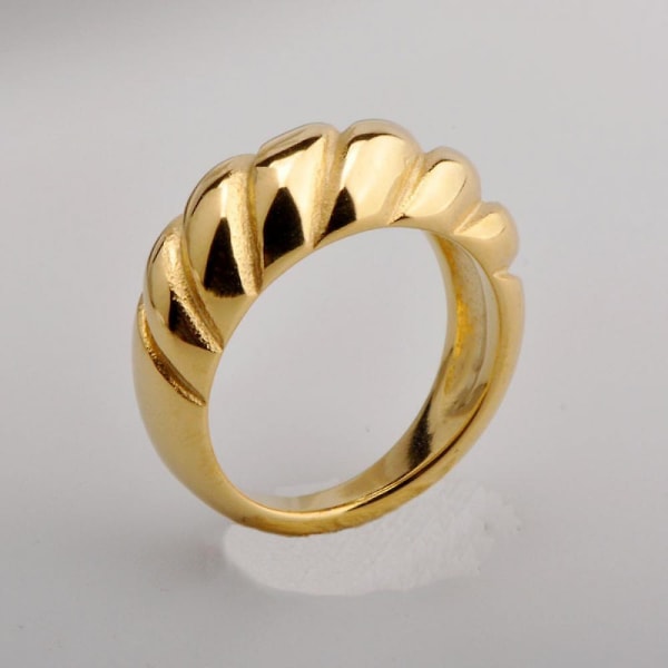 Guldpläterad Croissant Dome Ring, Tvinnad Flätad Guldpläterad Ring, Chunky Signetring för Kvinnor, Guld Storlek 6