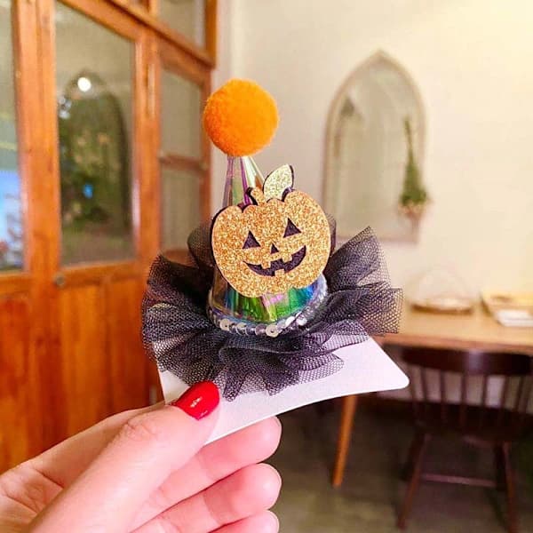 4 st Halloween Hårnålar med Hatt Glitter Spets Pumpa Spöke Ba
