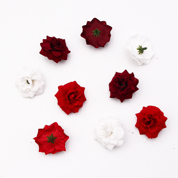 /HA/4,8 cm veloursimulerad blomhuvud falsk blomma tillverkning diy, semesterarrangemang, semesterdekoration (vit + röd)