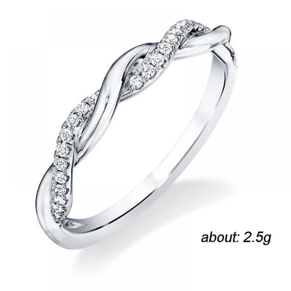 Cubic Zirconia Twisted Rope Eternity Band for Women, Twist Micro Zirconia Ring, Copper and White Gold Plated Ring, Silver Size 7