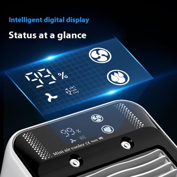 Bærbar 4-i-1 Luftkøler & Luftfugter – Mini AC med LCD-display, 2 Hastigheder, USB & Genopladelig Ventilator