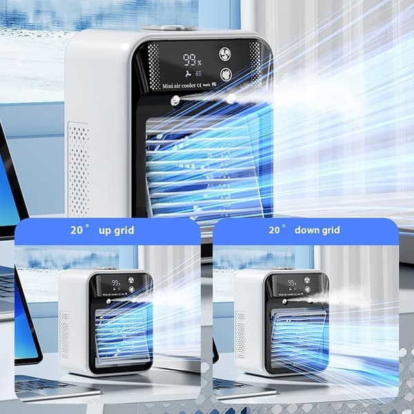 Bærbar 4-i-1 Luftkøler & Luftfugter – Mini AC med LCD-display, 2 Hastigheder, USB & Genopladelig Ventilator