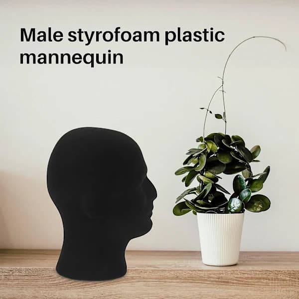 Skum mannequin hoved til mænd, model til parykker, briller, hatte, sort displaystativ