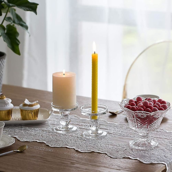2 stk. Glass Lysestake og Pillarholder, 8cm Høy Krystall Vindus Lysestake, For Bryllup