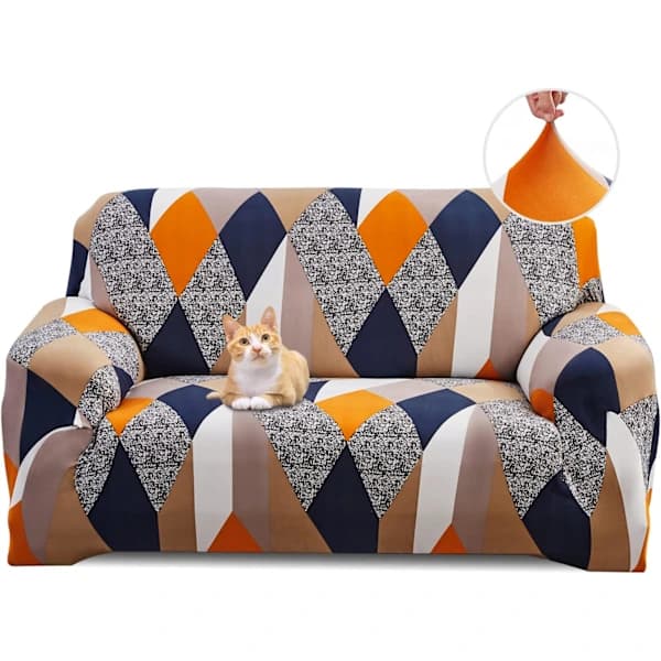 Oransje Geometri Stretch Sofatrekk 2-seters Sofatrekk med Arm