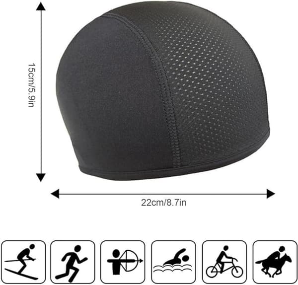 Cykelhjälmsfoderkepsar, ventilerande polyesternät, snabbtorkande svettavledande, för löpning och motorcykel, svart/vit 2-pack