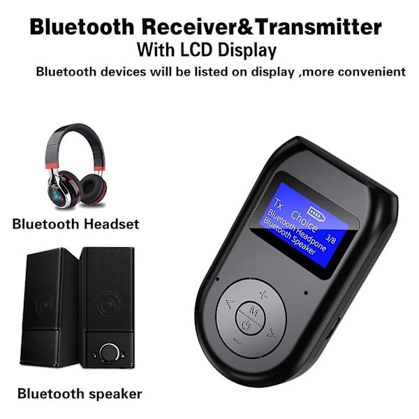 4-i-1 Bluetooth-sender og -modtager, trådløs Bluetooth 5.0-lydadapter med lav latenstid til bil