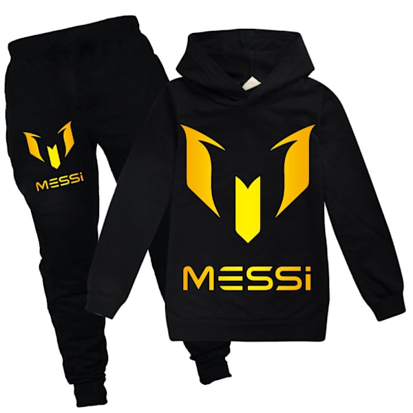 /HA/Lasten Messi Kevät Syksy Verryttelypukusetti Huppari Collegepaita T-paita + Urheiluhousut Musta Black 150cm