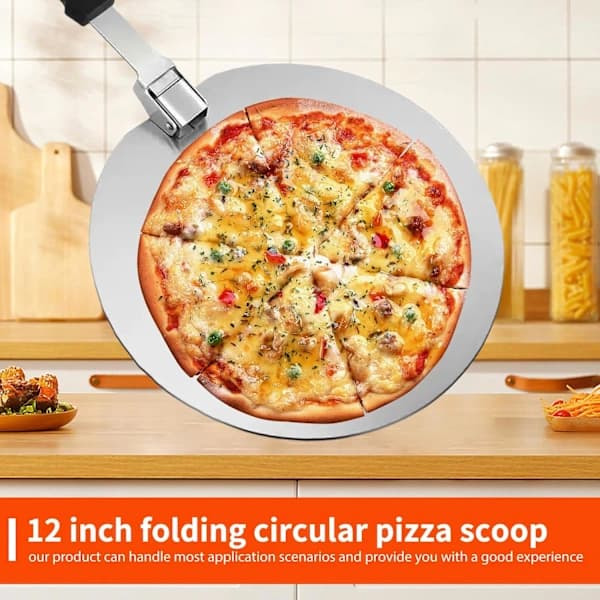 HA~12 \" Rund Pizzaspade Rustfrit Stål med Foldbart Håndtag til Pizza, Brød, Dej, Bagværk