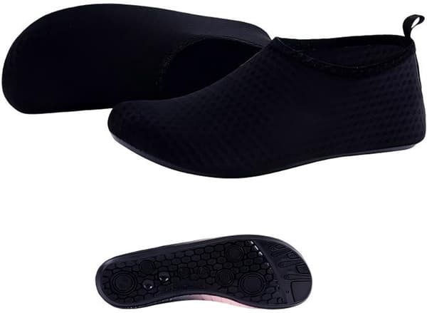 Vandsko til mænd og kvinder, hurtigtørrende åndbart mesh, skridsikker gummisål til svømning og snorkling, sort, størrelse S (34-35)