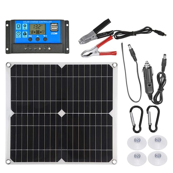 20A solcelleladningsregulator, solcellepanel-opladerregulator, multifunktionel justerbar LCD-skærm med dobbelt USB-port-timer