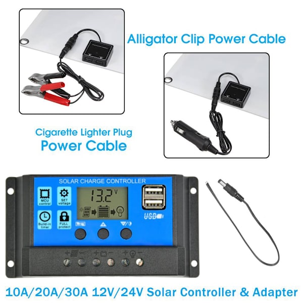 20A solcelleladningsregulator, solcellepanel-opladerregulator, multifunktionel justerbar LCD-skærm med dobbelt USB-port-timer