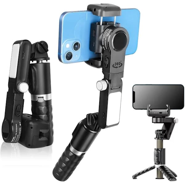 HA~Smarttelefonstabilisator, Bluetooth-fjernkontroll for Vlogging, YouTube, Live Video Kompatibel med iPhone/Android (Svart)