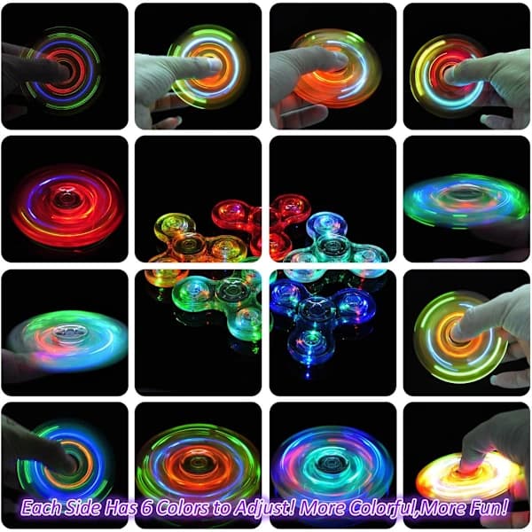 2 stk. LED-lys Fidget Spinner - Krystalblå, Lys Fidget Fin
