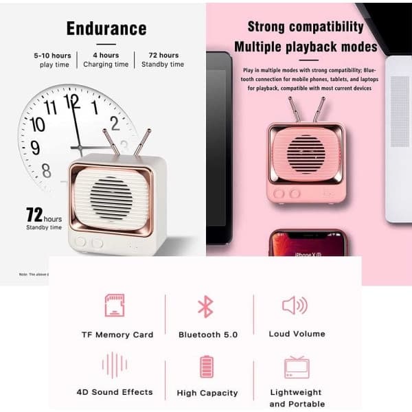 Retro Bluetooth-högtalare, vintage bärbar Bluetooth-högtalare