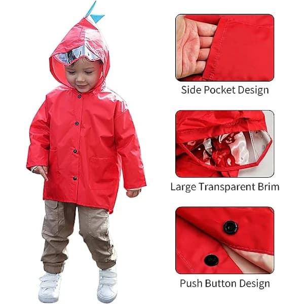 Rød børneregnfrakke, 5-8 år hætte regnponcho jakke til