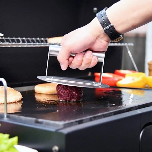 HA-Hamburgerpresse i rustfrit stål, rund hamburgerknuser, professionelt grilltilbehørssæt, perfekt grillpresse