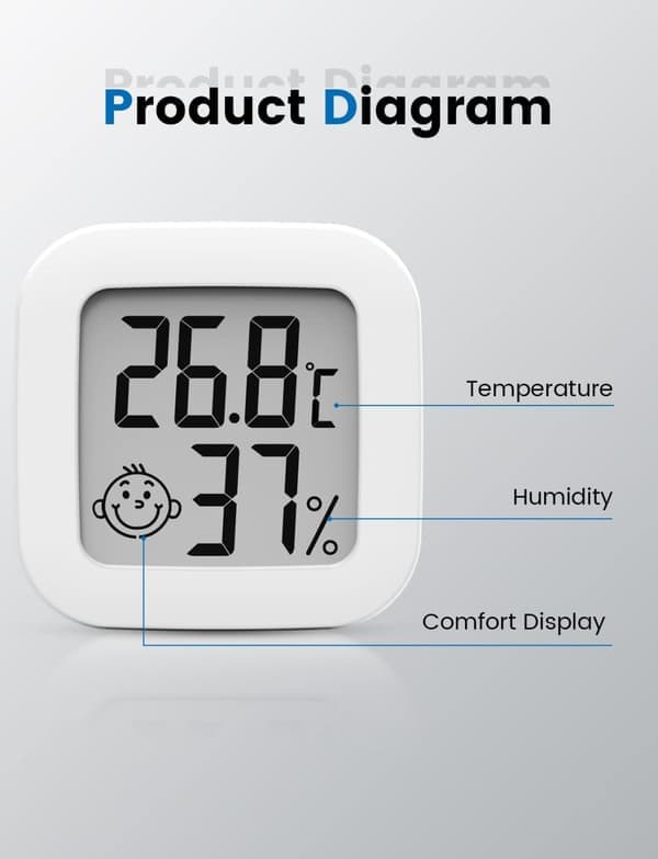 Mini Leende Hygrometer & Termometer - Måler luftfuktighet & temperatur