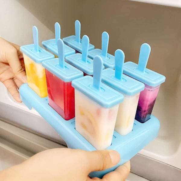 Isformar med pinnar, 9 håligheter Popsicle-form, livsmedelskvalitet BPA-fria isglassformar, DIY-idéer Isformar med rengöringsborste, en tratt