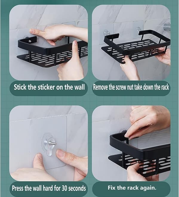 Double Shower Caddy in Stainless Steel – Wall Adhesive Mounting, Drill-Free & Durable Bathroom Storage