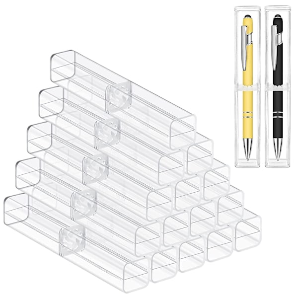 25 st transparenta pennfodral i plast, tomma, för skola, kontor, samling, förvaring av pennor