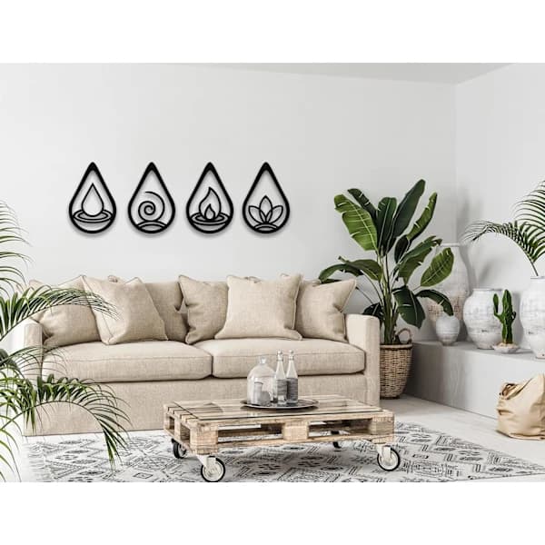 Metallväggkonst, Fyra Element Symbol, Jord Luft Eld Vatten och Luft Eld, Geometrisk Väggdekoration, Inomhusväggdekoration