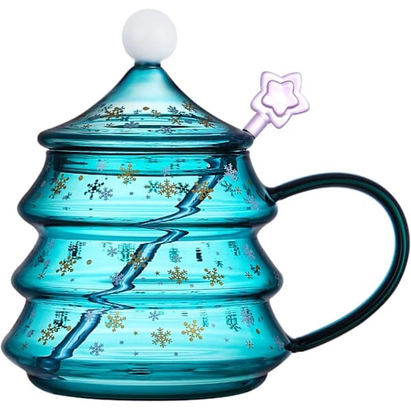 HA~Juletræsformede Kaffekopper, Julesnefnug Glaskopper med Låg, Gave til Jul Valentinsdag 550ml (19 oz)