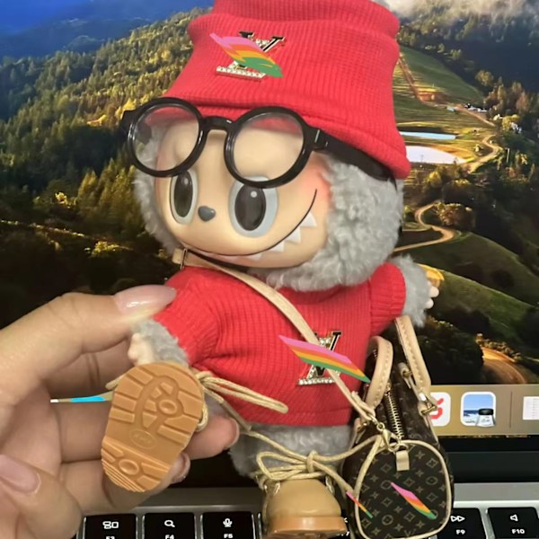 [HH] Anpassad logotyp Labubu Designerkläder Labubu VV Märkeset med Resväskor Labubu Kläder med Tillbehör Red
