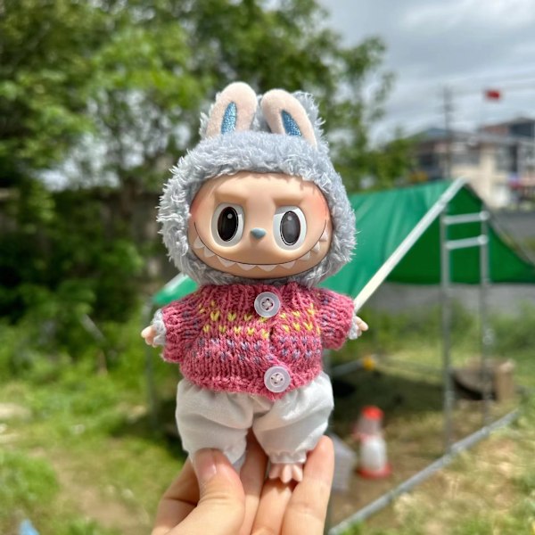 [HH] 17cm Labubu Popmarts Kläder och Accessoarer Docka Macaron Skjortset Stoppad Plysch Endast Kläder 17CM 15