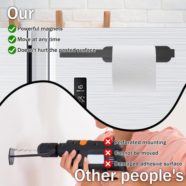 Magnetisk Køkkenrulleholder, Ingen Boring Kulstofstål Køkkenopbevaring Til Standardruller, Sort