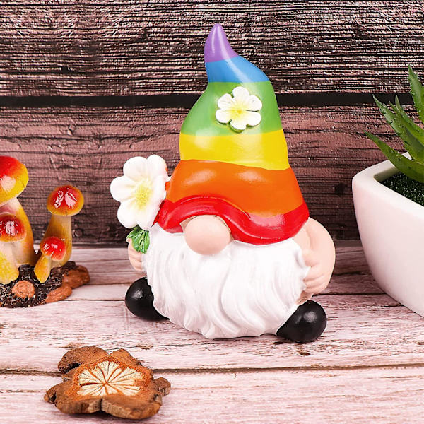 Hage Regnbue Nisse Harpiks Statue, Ansiktsløs Dukke Figurer Miniatyr Hjemmedekorasjon For Plen